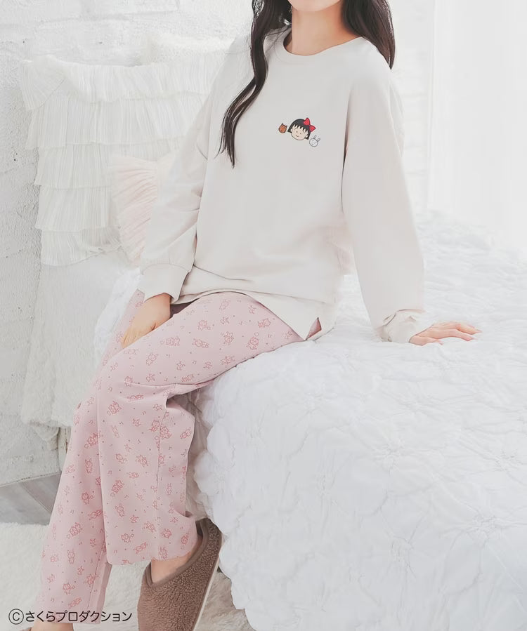 Chibi Maruko-Chan Loungewear (Top and Bottom Set) - Ivory & Pink