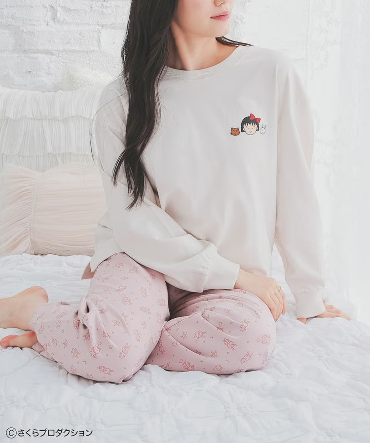 Chibi Maruko-Chan Loungewear (Top and Bottom Set) - Ivory & Pink