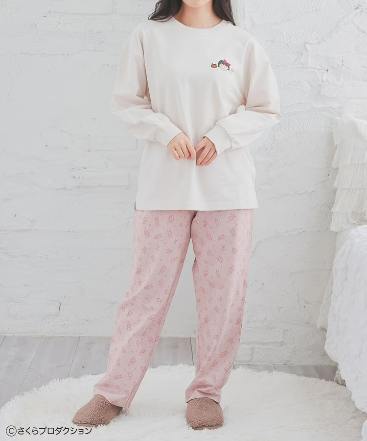Chibi Maruko-Chan Loungewear (Top and Bottom Set) - Ivory & Pink