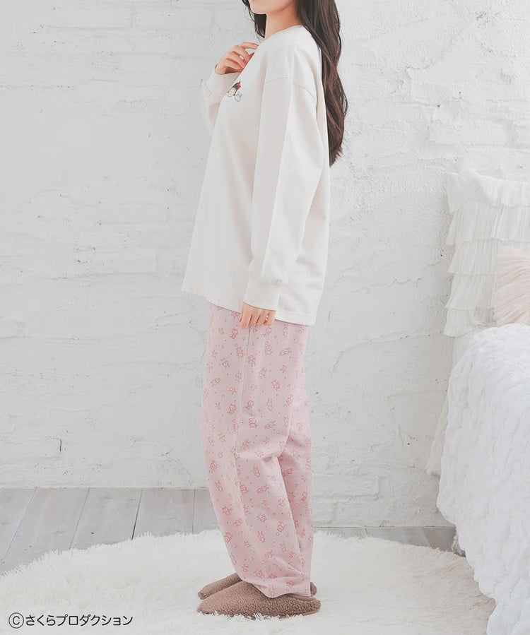 Chibi Maruko-Chan Loungewear (Top and Bottom Set) - Ivory & Pink