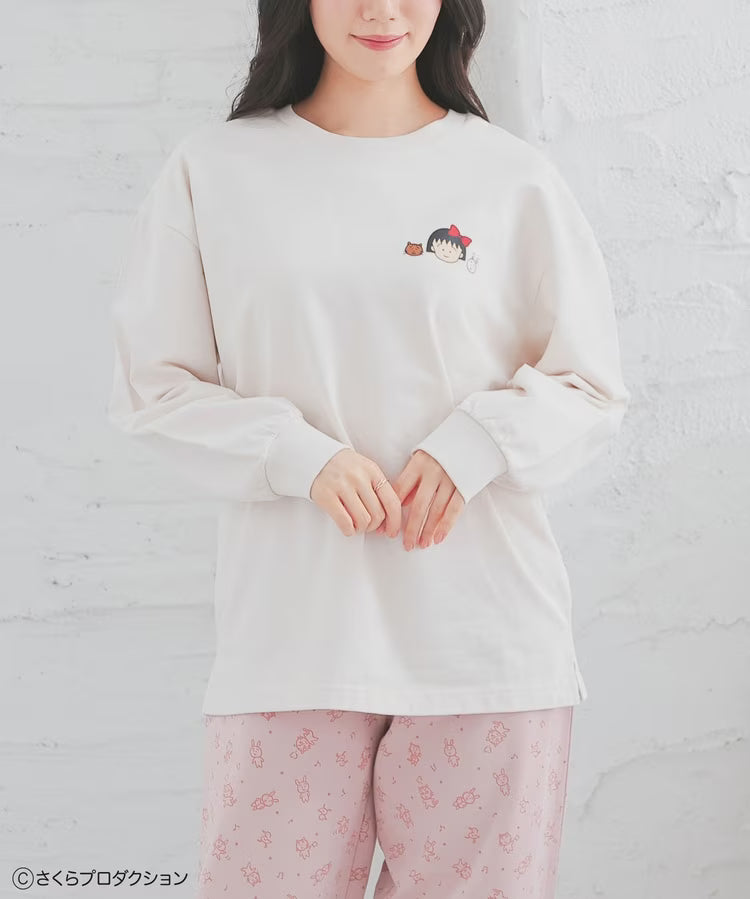 Chibi Maruko-Chan Loungewear (Top and Bottom Set) - Ivory & Pink
